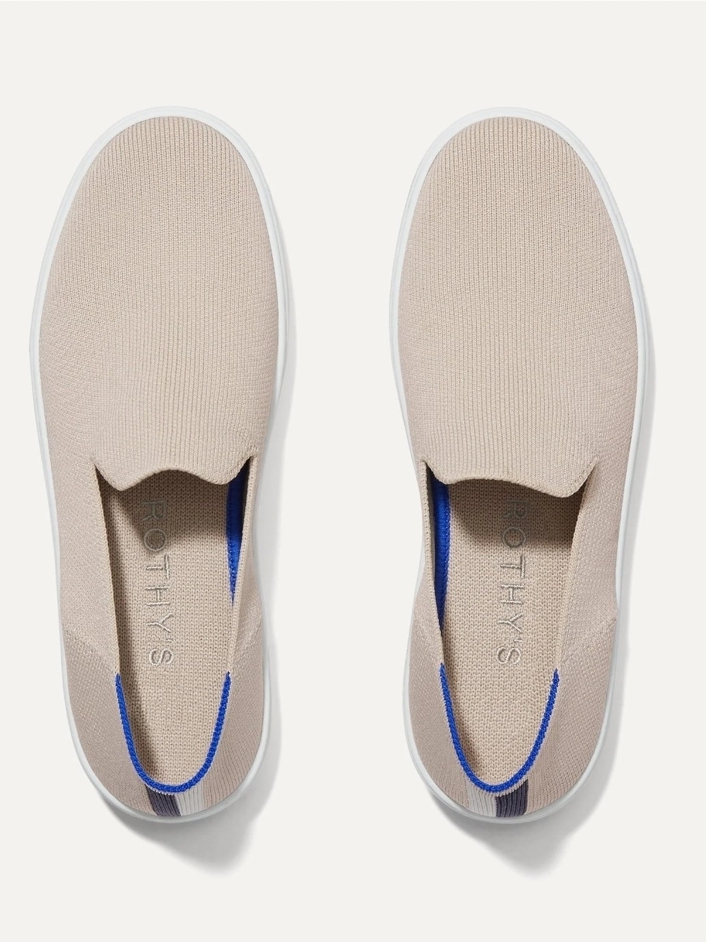 Rothy's The Slip-On Sneaker Womens Sand/Blue Knit Slip-On Flats Round Toe 7